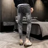 Männer Jeans Mode 2022 Teenager Cowboy Student Grau Männer Herbst Winter Koreanische Elastische Dünne Social Spirit Guy Lange Bleistift Hosen