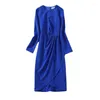 Robes d￩contract￩es Miuximao 2022 V￪tements pour femmes automne-cou O-cou ￠ manches longues Fold Slim Robe Fashion Fashion Elegant Office Style