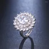 Wedding Rings Sparkling Full High Carbon Dimond Zircon Flower For Women Engagement Fine Jewelry Shiny Moissonite