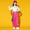 Bühne tragen Mädchen Jazz Dance Kleidung Für Crop Tops Rosa Jogginghose Lange Ärmeln Kpop Outfit Ballsaal Hip Hop Praxis Dancewear BL9292