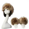 Visors Hat Wrist Sleeves Thickened Furry Set Women Headband Gloves238l