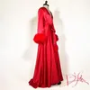 Wraps Women Robe Fur Nightgown Bathrobe Sleepwear Feather Bridal With Belt Red Marabou/Charmeuse Dressing Gown Party Gifts