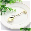 Spoons Gold Plating Ladle Coconut Trees Leaf Branch Plant Spoon Metal Carving Spoons Kitchen Accessories Coffe Dessert 2 2Sd C2 Drop Dhyvq