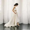 Vestido de noiva 2 peças vestidos de noiva vestidos de cetim simples A-line Boho 2022 Sweep Train Elegant Bride Princess Beach vestido de praia
