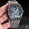 Luxury mens Mechanics Watch Black Red Rubber Men Sapphire Glass Automatic Mechanical Carbon Fiber Sport es