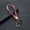 سلاسل المفاتيح Mkendn Metal Key Chain مع مفاتيح Boho Pooho Surfer Rope Rope حامل سيارة ملونة الصداقة لصديق