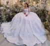 Princesse à manches longues paillettes perles Dubaï robe de bal robe de mariée Illusion col carré cristal saoudien arabe robe de mariée 2022 Vestidos Noiva Mariage