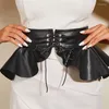 Cintos mulheres plissadas saia larga cinto fêmea feminina moda peplum gótico gótico designer de cintura de luxo senhoras preto couro de couro basco