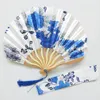 Party Favor 100pcs Personalized Cherry Blossom Design Round Cloth Folding Hand Fan with Gift bag Wedding Gifts RRE15212