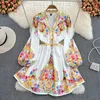 Casual Dresses 2022 Fashion Designer Spring Sexy V-Neck Holiday Mini Dress Women's Long Lantern Sleeve Flower Print Vintage Party