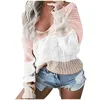 Pulls pour femmes 2022 couleur pull épissé femme Sexy col en v pull ample femmes à manches longues hauts en tricot automne hiver vêtements Roupas