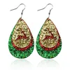 S3273 Dangle Christmas Earrings For Women Three Layer Water Drop Deer Sequins Glitter Artificial Leather Earrings