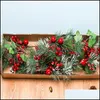 Decorative Flowers Wreaths Decorative Flowers Christmas Simation Berry Artificial Pine Needles Red Flower Branch Shopwindow Holida Dhnhv