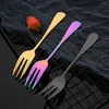 Stepware Setleri 6/12 PCS Altın Ayna Çakil Çatal Seti Paslanmaz Çelik Sabir Takım Terimleri Meyve Salatası Mutfak Tatlı Snack Cake Forks