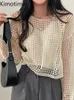 Kvinnors tröjor kimotimo stickade tvådelar uppsättningar kvinnor koreansk chic sommar v hals inuti väst toppar ihåliga ut långärmad lös solid pullover j220915