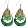 S3274 Dangle Christmas Earrings For Women Double Layer Water Drop Tree Elk Santa Claus Snowman Faux Leather Earrings