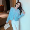 Women's Jackets High Quality Fashion Vintage Elegant Tweed Simple Blue Plaid White Jacket Coat Women's Autumn OL Short Outwear