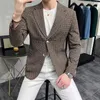 Men's Suits 2022 British Style Plaid Blazer For Men Suit Jacket Casual Wedding Dress Coat Single Business Male Button Veste Costume Homme