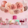 15 -stcs/set rose goud ronde Chinese papieren lantaarns tissue bloemenballen voor bruiloft verjaardag baby shower party decor 220429