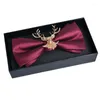 Bow Ties Men's Dress Plain Tie Double-layer Design Flat Head With Diamond Handmade Monochrome Deer Wine Red
