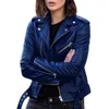 Veste de motard en cuir pour femme Lady Women Warm Cool Turndown Collar Belt