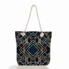 Kreativt geometriskt mönster tryckt handväska utomhus mångsidig axelväska stor kapacitet Portabel bomull rep strandväska 220516
