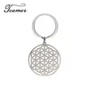 Keychains Teamer Flower Of Life Keychain Talisman Amulet Viking Stainless Steel Keyring Women Men Wicca Fashion Keyholder Key Ring Gifts