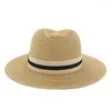 Wide Brim Hats 2022 Classic Women Men Summer Toquilla Straw Sun Hat For Elegant Lady Homburg Fedora Sunbonnet Beach