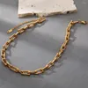 Correntes de aço inoxidável colar de corrente de metal dourado textura 18 k banhado moda jóias à prova d'água bijoux femme meninas presente