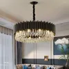 Lampadari Lampadario moderno nero Illuminazione Soggiorno Camera da letto Sala da pranzo Lampada a sospensione rotonda in cristallo Decorazioni per la casa Lampade