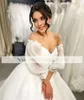 Vestido de novia elegante una línea Rusia fuera del hombro vestidos de novia de manga larga para mujer fiesta de primavera blanca