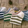 Herrstrumpor 5 Par/paket Stickning Bomullsocka f￶r m￤n Ankel Stripe Invisible Asakuchi Boat Short Sox Sports Leisure