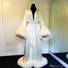 Wraps Women Winter Robe Nightgown Bathrobe Pajamas Sleepwear With Fur Train Long Sleeve Jackets Wedding Bridesmaid Shawel