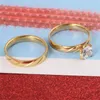 Wedding Rings 2 Layers Gold Silver Plated Stainless Steel Cubic Zircon Crystal For Couple Solid Lover's Engagement Jewelry