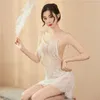 Vêtements de nuit pour femmes Mode Femmes Sexy Bretelles Dos Transparent Chemise De Nuit En Dentelle Cils Pyjamas Lingerie Érotique Européenne Et Américaine