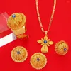 Necklace Earrings Set Gold Color Ethiopian Jewelry Red Blue Green Stone Habesha Women Bride Wedding