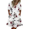 Платья для вечеринок летние женщины цветной блок короткий рукав v -шейные карманы Принт цветочный мини -платье элегантное повседневное салата