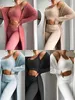 Autumn Winter Elegant Solid Three-Piece Tracksuits Women Loose Outwear Top And Pant Set Warm Long Sleeve Casual Coat