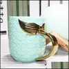 Mugs Originality Mermaid Ceramic Mug Tea Milk Tail Cup With Handles Water Tumbler Fit Office Home Desktop 16 8Fg E1 Drop Delivery 20 Dhgi9