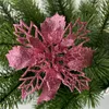 Kerstdecoraties 10 stks glitter kunstmatige poinsettia bloemen kerstbomen voor huisfeest 2023 navidad jaar ornament