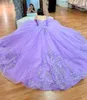 Lilac Quinceanera Elbiseler Dantel Aplike Boncuklu Korse Arka Sözlü Sözlü Kılıflı Spagetti Kayış