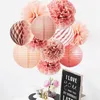 15 Pz/set Oro Rosa Rotondo Cinese Lanterne di Carta Palline di Fiori in Tessuto per Matrimonio Compleanno Baby Shower Party Decor 220429