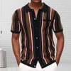 Men's Casual Shirts Men Shirt Polo Business Contrast Color Single-breasted Short Sleeve Stripe Print Knitted T-shirt Summer Tops Male