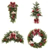 Decorative Flowers Q6PE Christmas Garland Red Pine Berry Xmas Tree Wall Mount Wreath For Holiday Party Home Garden Farmhouse Front Door