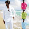 メンズスーツ2022サマーリネンビーチ結婚式の男性ファッションスリムフィットメンズブレザージャケットグルームスタイリッシュなプロムドレスパーティーウェア2個セット
