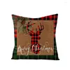 Decorazioni natalizie Fodere per cuscini allegri Red Black Plaid Elk Ornamenti vegetali Federa quadrata Regali per feste Anno