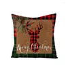 Décorations de noël joyeux housse de coussin rouge noir Plaid wapiti plante ornements carré taie d'oreiller fête cadeaux année