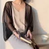 Kvinnors tröjor 2022 Blusar Skjortor Kvinnor Summer Autumn Chiffon Vest Sheer Casual Style See Through Transparent Loose Top for Holiday J220915