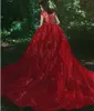 Bubai Wine Red Mermaid Wedding Dress with Detachable Train 2023 Saudi Arabic Lace Button Appliques Bridal Dresses Vestidos De Noiva