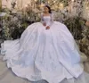 Princesse à manches longues paillettes perles Dubaï robe de bal robe de mariée Illusion col carré cristal saoudien arabe robe de mariée 2022 Vestidos Noiva Mariage